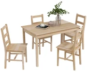 HOMCOM Set de masă 5 piese, masă cu scaune, lemn masiv, 118 cm x 73 cm x 75 cm, natur | Aosom Romania