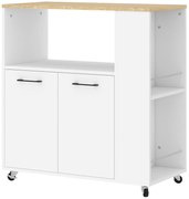 HOMCOM Cărucior de Bucătărie cu Raft Deschis, Dulăpior cu 2 Uși și Raft Lateral pe 2 Niveluri, 75x40x80,5 cm, Alb | Aosom Romania