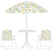 AIYAPLAY Set de Mobilier de Grădină din 4 Piese cu Masă, Scaune și Umbrelă de Soare Reglabilă, 50xΦ49,5 cm, Verde | Aosom Romania