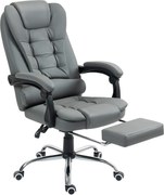 HOMCOM Fotoliu Prezidențial de Birou Rotativ cu Spătar Înalt Reglabil și Suport pentru Picioare, 64,5x69x109-117 cm, Gri | Aosom Romania