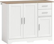 HOMCOM Comodă Modernă din Lemn cu 2 Sertare și 2 Dulapuri, 100x40x78 cm, Alb și Culoare Lemn | Aosom Romania