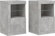 vidaXL Dulapuri laterale cu lumini LED 2 buc. gri beton lemn prelucrat