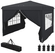 Outsunny Cort cu Copertina Pliabila de 3x3m, Adapost pentru Soare, Reglabil in Inaltime, Geanta de Transport si Saci de Nisip pentru Exterior, Gri