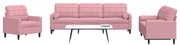 vidaXL Set canapele cu perne/rulouri, 3 piese, roz, catifea