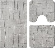 Set covoare baie antiderapante, 3 piese, gri deschis, textura soft crestata