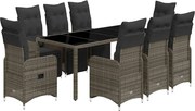 vidaXL Set bistro de grădină cu perne, 9 piese, gri, poliratan