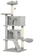 PawHut Arbore Zgâriător pentru Pisici Înalt de 140 cm cu 2 Căsuțe, Hamac, Pat și Stâlpi din Sisal, Gri | Aosom Romania