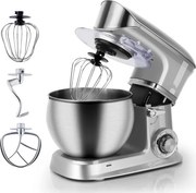 Mixer planetar Royalty Line RL-PKM1900.7, 1900W, Cupa inox 6.5 L, 6 viteze + Pulse, Accesorii, Argintiu