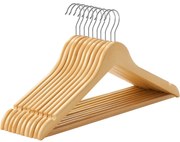 Umerașe din lemn, set de 10, cu bară de pantaloni antiderapantă, maro