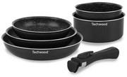 Resigilat: Set de oale și tigai Techwood TSA-6611P, 6 h, Maner detasabil, Acoperire antiaderenta, Fara PFOA, Inductie, Negru