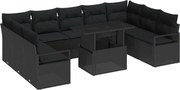 vidaXL Set de canapele pentru grădină cu pernă 10 pcs Negru poliratan