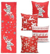 Set 4 fețe de pernă și un napron de masă cu model de Crăciun Minimalist Cushion Covers Joy