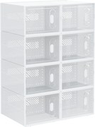 HOMCOM Pantofar Modular cu 8 Cuburi de Depozitare și Uși Magnetice, Cuburi din PP, 25x35x19 cm, Alb și Transparent | Aosom Romania