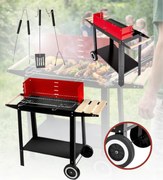 Grătar de grădină pentru cărbuni cu roți și rafturi 87 x 35 x 80 cm