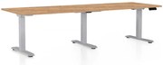 Masă înălțime reglabilă OfficeTech Long, 240 x 80 cm, picioare gri, stejar kraft