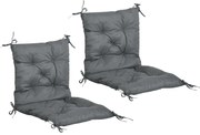 Outsunny Set de 2 perne de scaun de exterior, perne de grădină cu atașe, perne pentru terasă sau balcon, 98 x 50 x 8 cm, gri | Aosom Romania