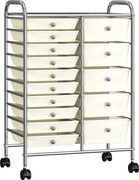 vidaXL Cărucior de depozitare mobil cu 15 sertare, alb, plastic