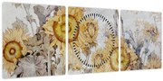 Tablou - Floarea-soarelui pe perete (cu ceas) (90x30 cm)