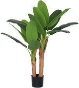 HOMCOM Plantă Artificială de Bananier cu Ghiveci, 2 Trunchiuri și 15 Frunze, Ø17x120 cm, Verde | Aosom Romania
