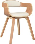 vidaXL Scaun de bucătărie, crem, piele ecologică și lemn curbat