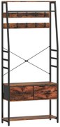 HOMCOM Mobilier de intrare 6 în 1 cuier bară pentru haine raft 2 sertare 10 cârlige 80 x 30 x 180 cm maro rustic | Aosom Romania