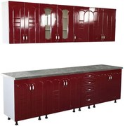 Bucatarie Zebra 260 cm din MDF Rosu Tulip cu blat termoizolant imitatie gri