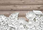 Fototapet - Florile albe ca labastru pe lemn (254x184 cm)