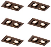 Set de 6 spoturi încastrate bronz închis dreptunghiulare cu 2 lumini reglabile - Qure
