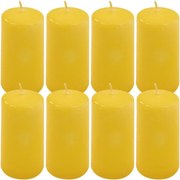 Set de lumânări pilon, 10 cm, Ø 5 cm, galben, 8 buc.