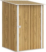 Outsunny Căsuță de Grădină 0.92m² din Oțel Galvanizat, Depozit pentru Unelte cu Ușă Blocabilă, Acoperiș Înclinat, 100x104x160 cm, Maro Deschis cu Aspect de Lemn | Aosom Romania