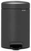 Cos de gunoi cu pedala Brabantia NewIcon 1001102, 3 L, Inchidere lina, Baza antiderapanta, Finisaj mineral, Gri inchis