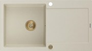 Mexen Leo chiuvetă de bucătărie din granit cu 1 compartiment și scurgător 900 x 500 mm, bej, sifon auriu - 6501901010-69-G