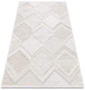 Covor ECO SISAL MOROC 22314 romburi, zigzag, boho franjuri - structural bej / cremă