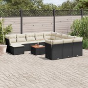 vidaXL Set mobilier de grădină cu perne, 13 piese, negru, poliratan