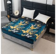 Cearsaf Cocolino microplus cu elastic FLUTURE AURIU SI ALB 180x200 cm verde inchis