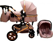 Carucior nou nascuti 3 in 1 Baby Care™ PRO 530 , Cu geanta bebe, Cadru Aluminiu Gold, Amortizoare, Roti din cauciuc plin AVE, Landou, Scoica auto,