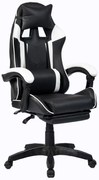 Scaun gaming, masaj în perna lombară, suport picioare, PU, Negru/Alb