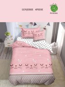 Lenjerie De Pat 1 Persoana, 4 Piese, Bumbac Finet - Kitten