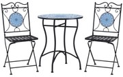 Outsunny Set Mobilier de Grădină cu Mozaic, 3 Piese, Masă și Scaune din Metal, Design Elegant, Albastru | Aosom Romania