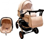 Carucior nou nascuti 3 in 1 Baby Care™ PRO 531 , Cu geanta Bebe inclusa, Cadru Aluminiu Gold, Amortizoare, Roti din cauciuc plin AVE, Landou, Scoica