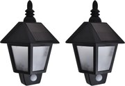 vidaXL Lămpi solare de perete cu senzor de mișcare, 2 buc., negru