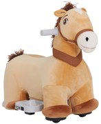 AIYAPLAY Cal Electric pentru Copii 18-36 Luni, Cal Balansoar din Poliester cu Bază, Muzică și Roți, 69x34x53 cm, Maro | Aosom Romania