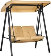 Outsunny Balansoar de Grădină pentru 2 Persoane, Hamac de Exterior cu Cadru din Oțel și Baldachin Reglabil pentru Terasă,  138x106x174 cm, Bej.