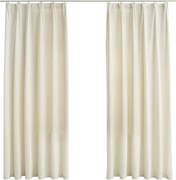 vidaXL Draperii opace cu cârlige, 2 buc., crem, 140x175 cm, catifea