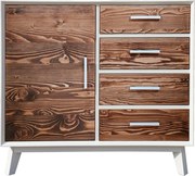 Comodă lemn masiv alb Timeless 4 Sertare 1 Ușă, 98 × 45 × 85 cm