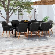 vidaXL Set mobilier de grădină cu perne, 9 piese, negru