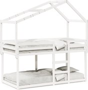 vidaXL Pat supraetajat cu acoperiș, alb, 90x200 cm, lemn masiv de pin