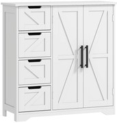 HOMCOM Mobilier de baie, corp de depozitare, cu 4 sertare, 1 dulap, pentru spații mici, 81,2 x 30 x 83,8 cm, alb | Aosom Romania