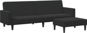 vidaXL Canapea extensibilă cu taburet, 2 locuri, negru, catifea