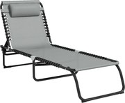 Outsunny Șezlong, pliant, husă respirabilă, cadru metalic, 189 x 58 x 30 cm, Gri deschis | Aosom Romania